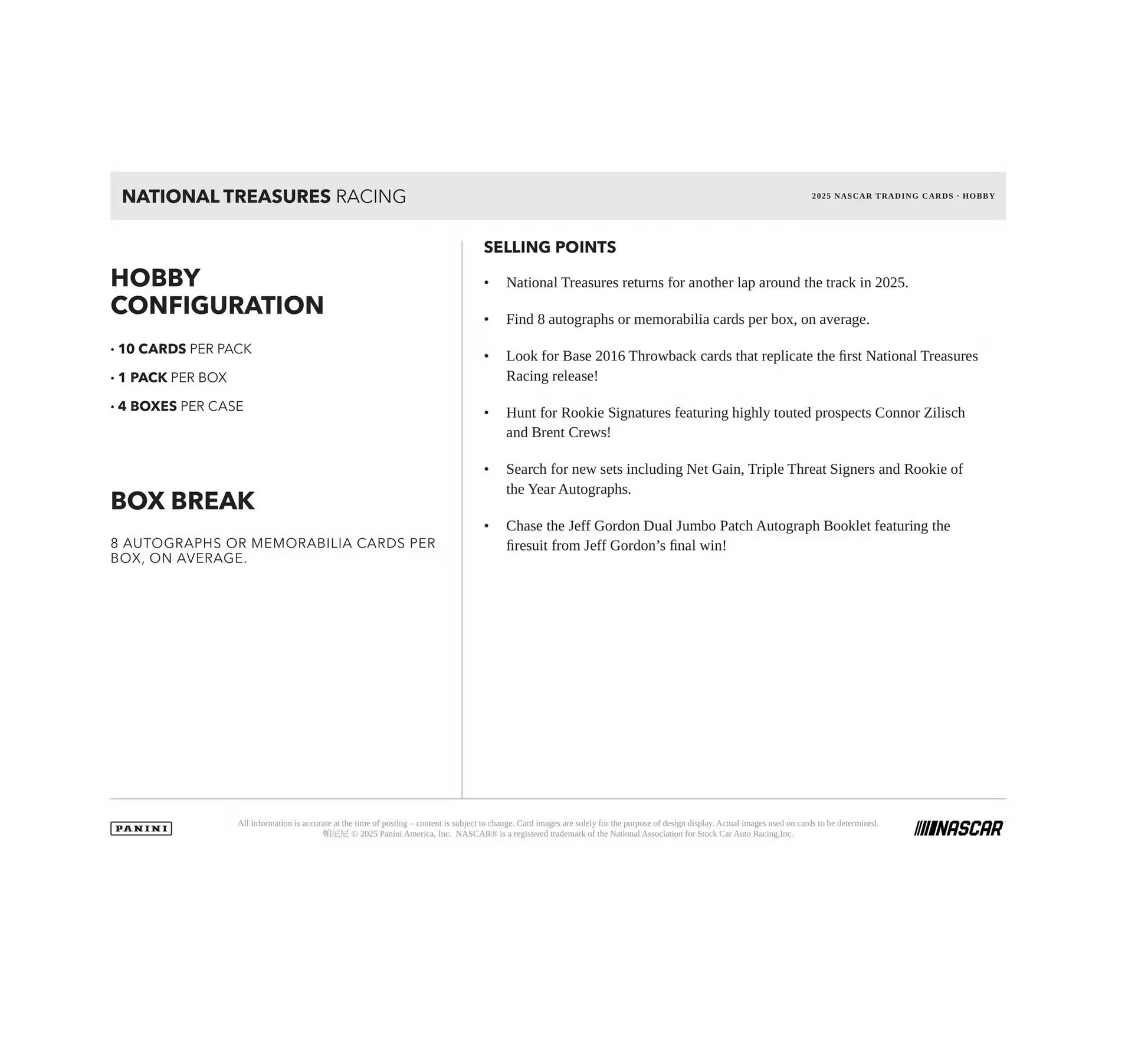 2025 Panini National Treasures Racing Hobby Box